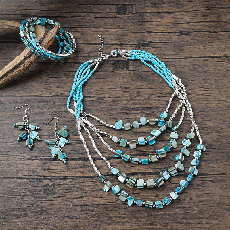 Wholesale Retro Ethnic Style Colorful Shell Earrings Bracelet Multi-layer Necklace